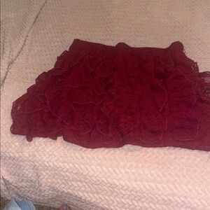 Vanity Deep Red Ruffled Mini Skirt